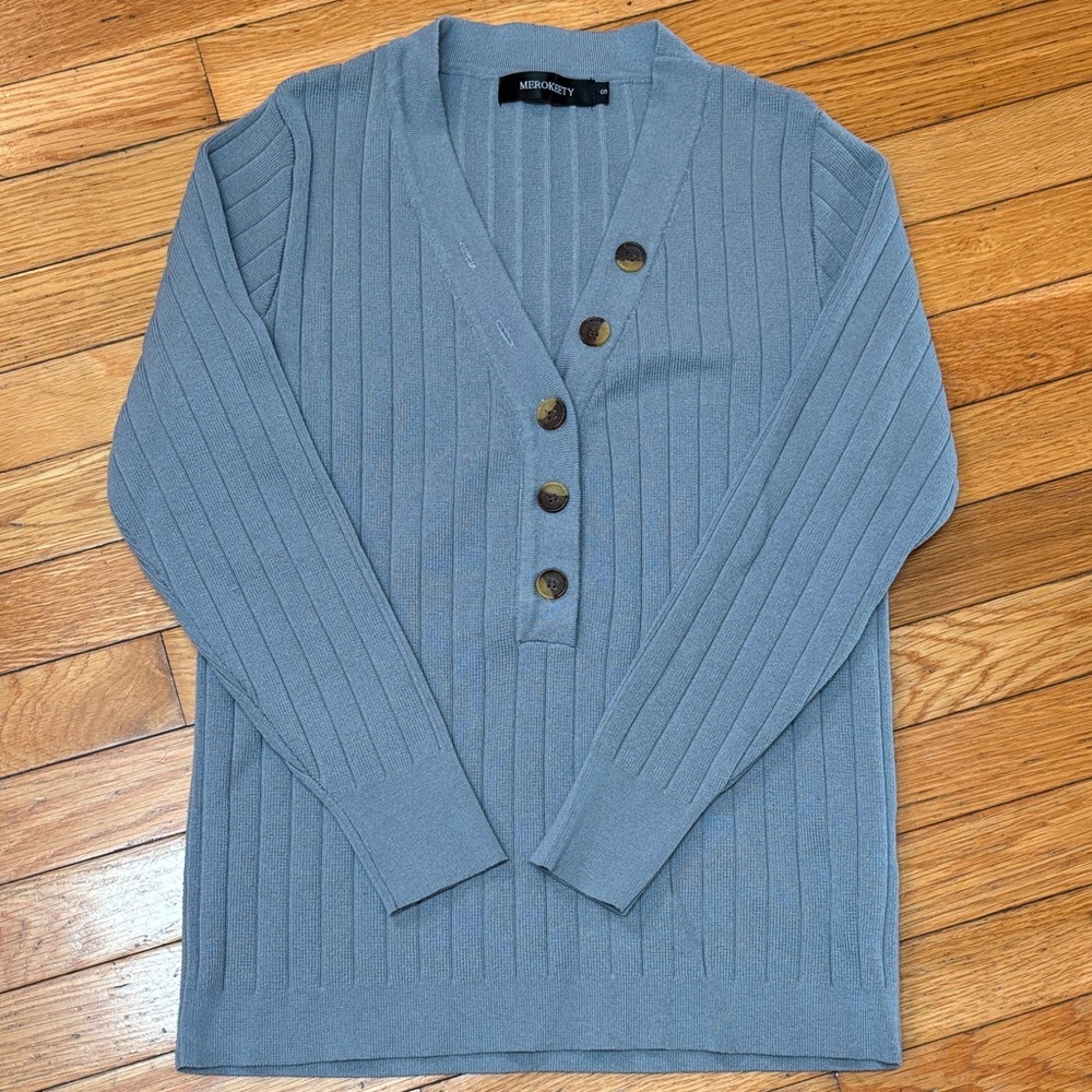 Women’s Gray Sweater with Button Detail